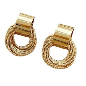 Gold Overlay Glam Lux Hoop Textured Circle Door Knocker Statement Earrings